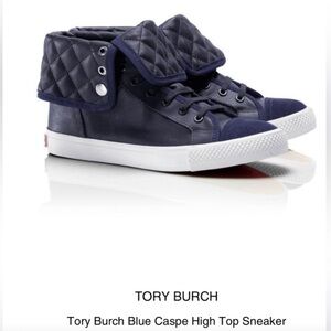 Tory Burch Caspe Navy Blue Leather Quilted High Top Shoes Convertible Foldover 9